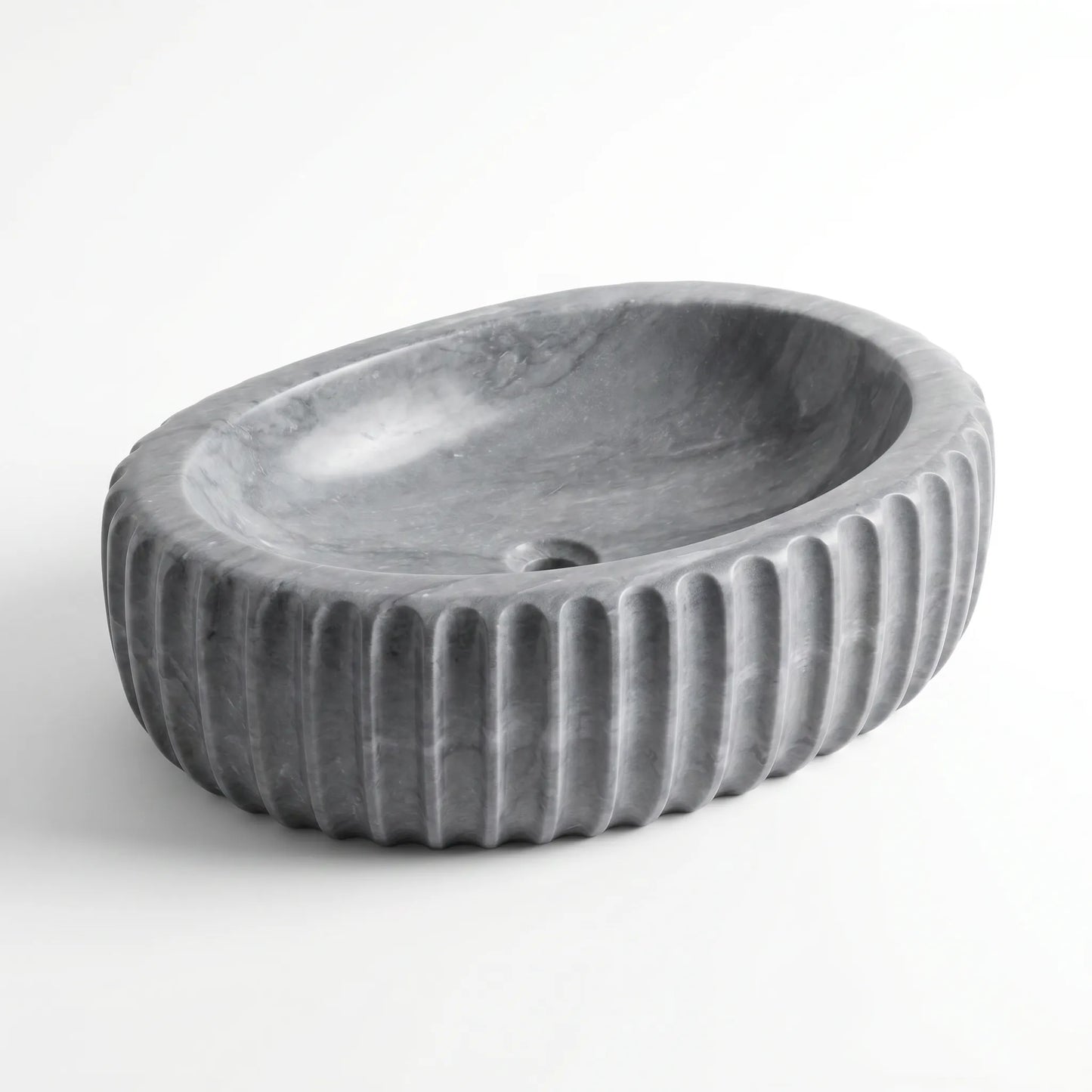RMD-072 Round Grey Marble Vessel Sink Basin