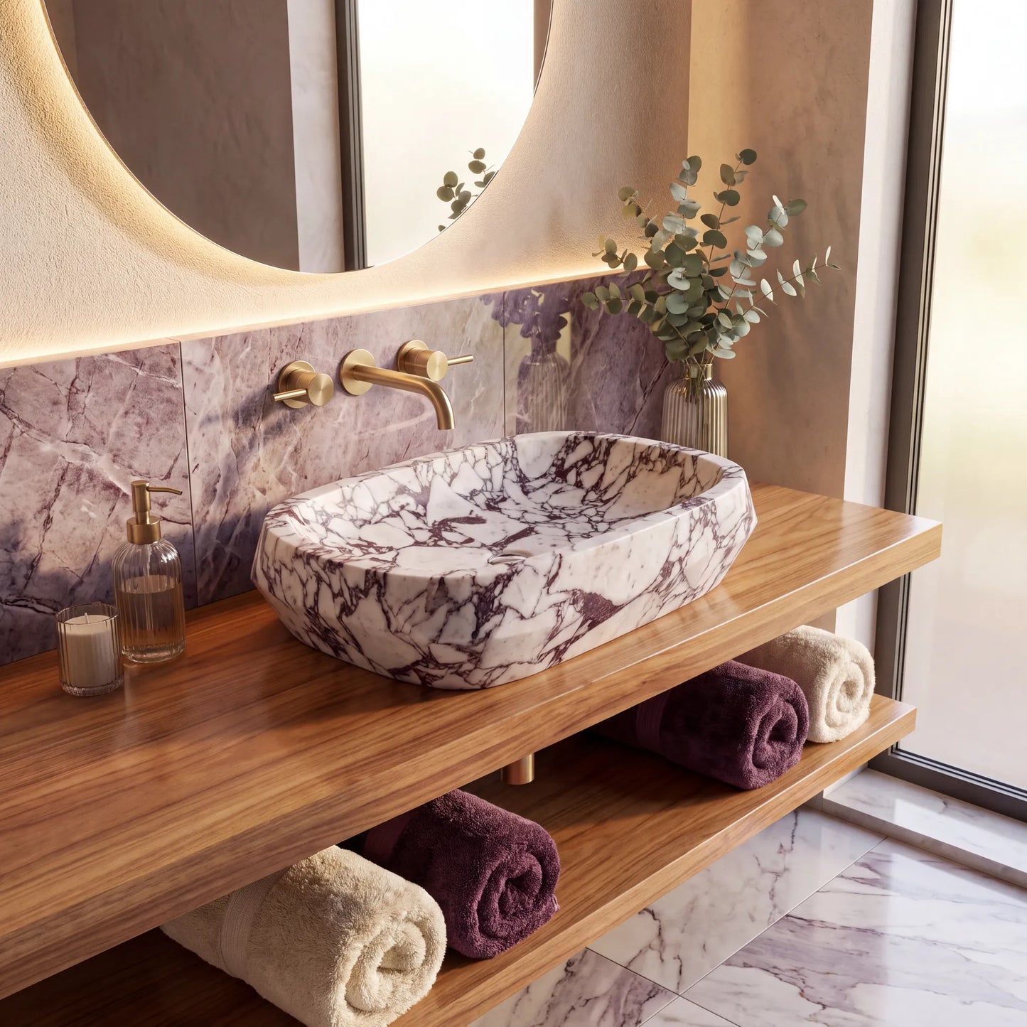 RMD-075  Round  Calacatta viola Vessel Sink Basin