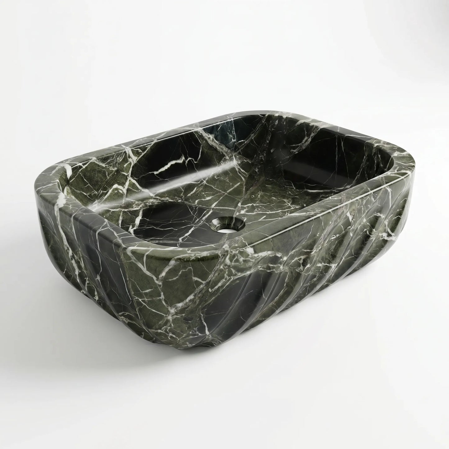 RMD-080 Round Green Marble Vessel Sink Basin