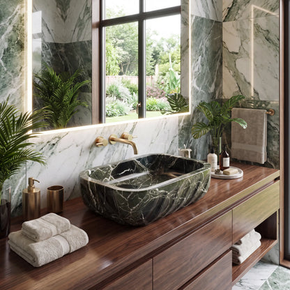 RMD-080 Round Green Marble Vessel Sink Basin