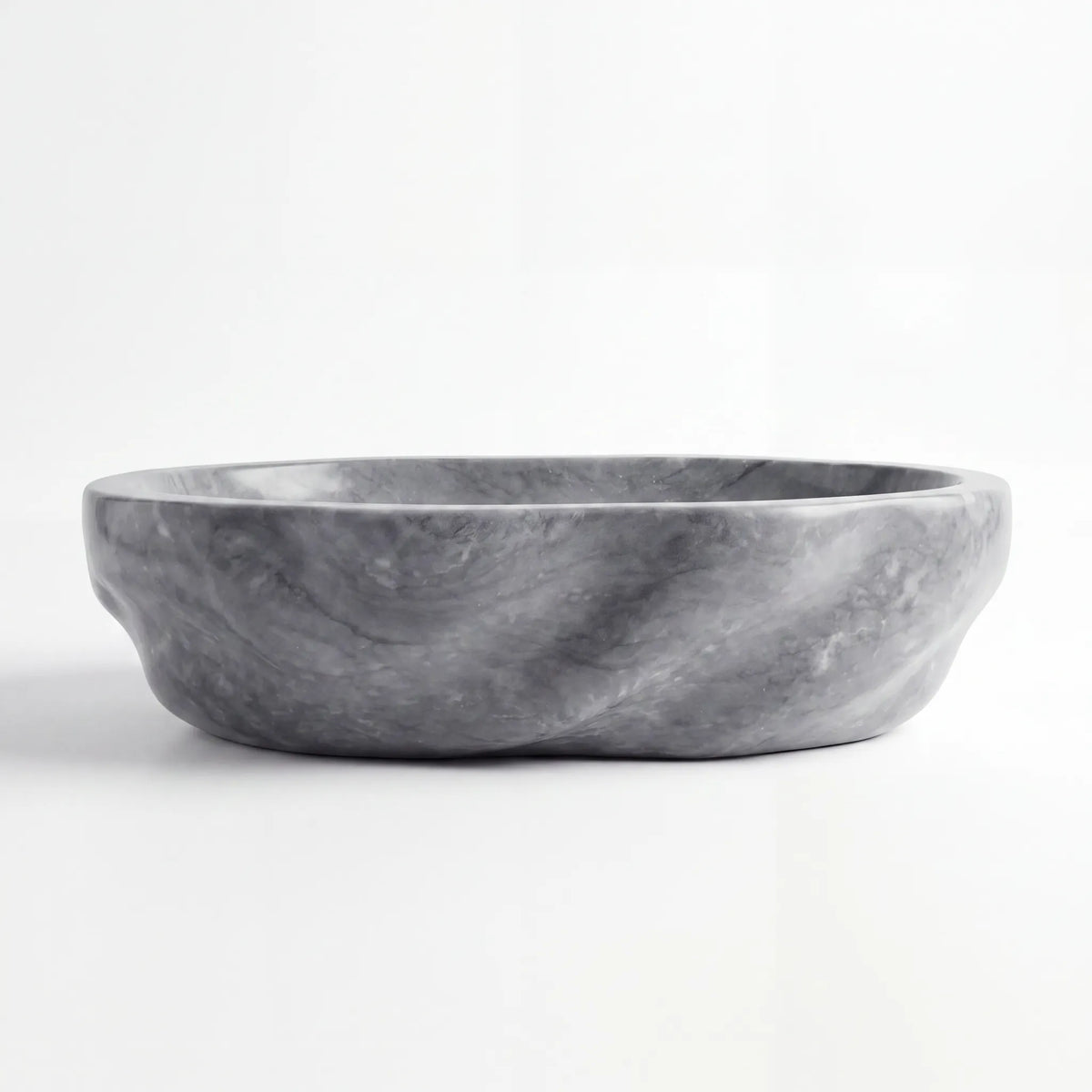 Front view of RMD-081 Grivora round grey marble vessel sink with polished finish
