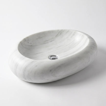 RMD-082 Round Carrara White Vessel Sink Basin