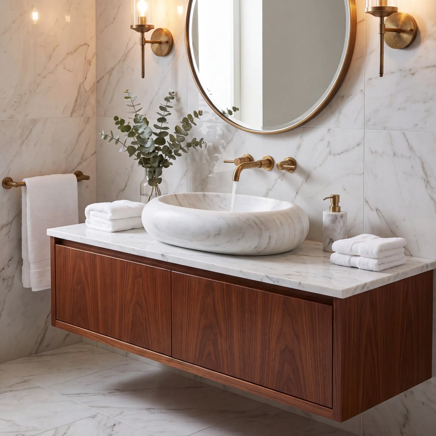 RMD-082 Round Carrara White Vessel Sink Basin