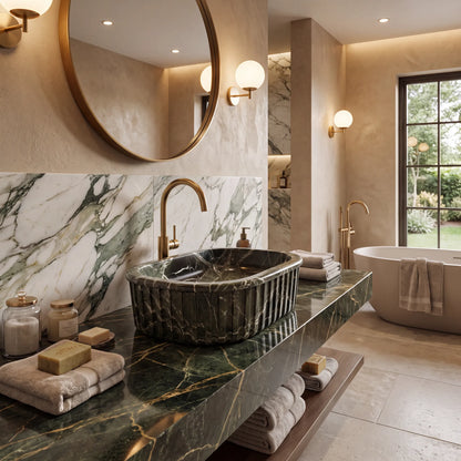 RMD-083 Rectangle Green Marble Vessel Sink Basin