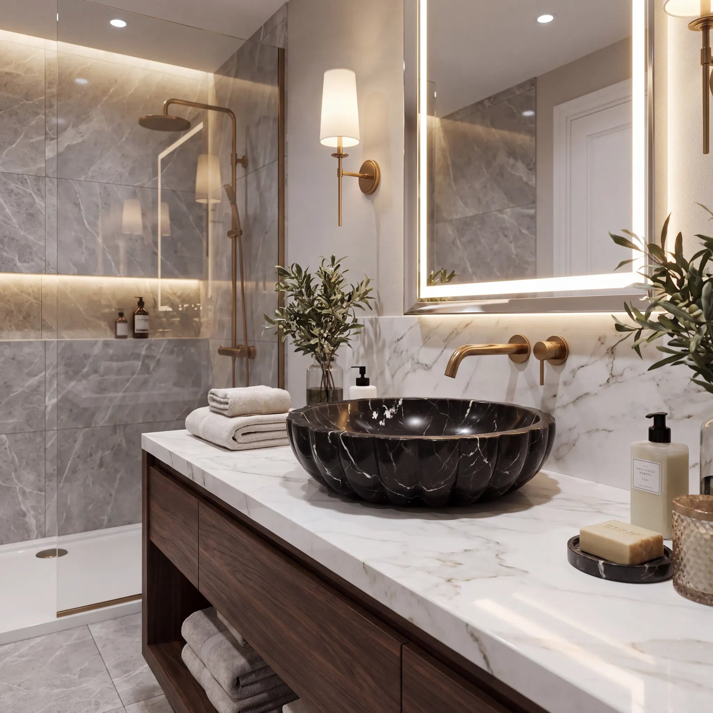 RMD-084 Round Nero Marquina Vessel Sink Basin