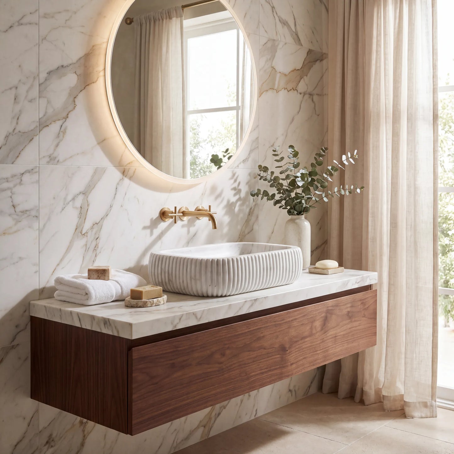 RMD-087 Round Carrara White Vessel Sink Basin