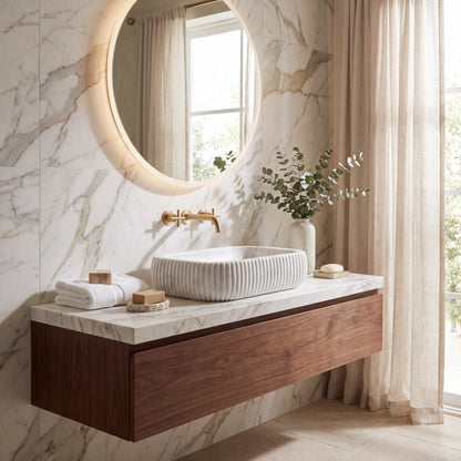 RMD-087 Round Carrara White Vessel Sink Basin