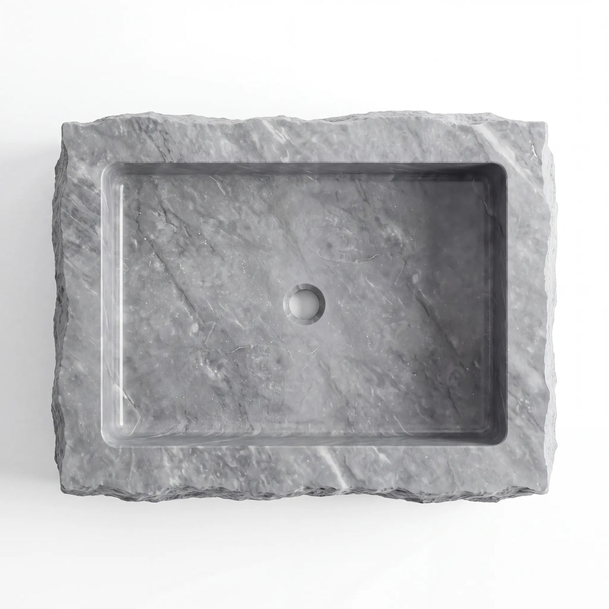 Detailed view of RMD-089 Grivelle grey marble vessel sink showing distinctive natural veining