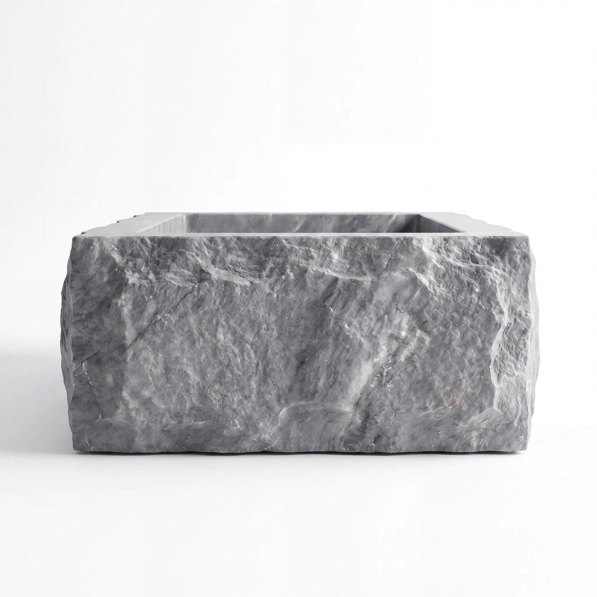 Front view of RMD-089 Grivelle rectangular grey marble vessel sink with polished finish