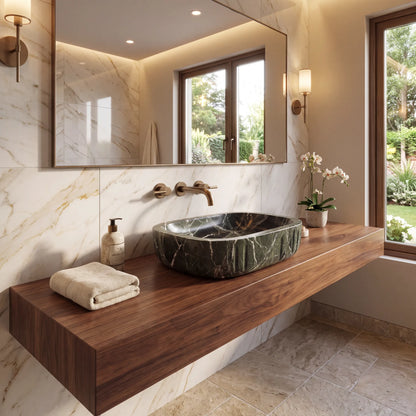 RMD-091 Round Green Marble Vessel Sink Basin