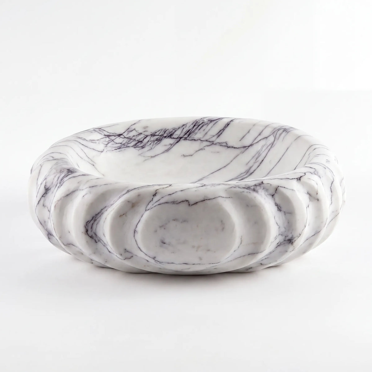 Front view of RMD-092 Lilavora round Lilac marble vessel sink with polished finish