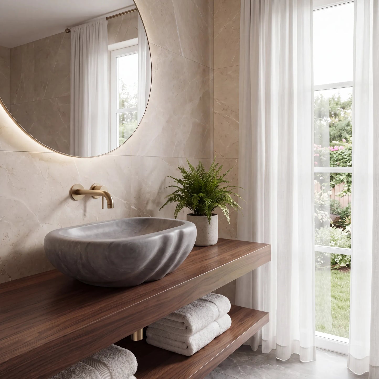 RMD-094  Round Grey Marble Vessel Sink Basin