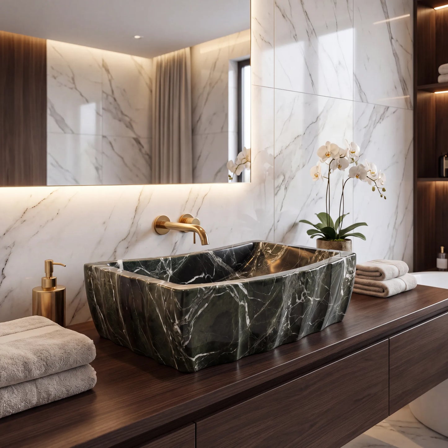 RMD-097 Round Green Marble Vessel Sink Basin