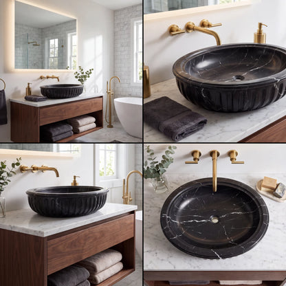 RMD-099 Round Nero Marquina Vessel Sink Basin