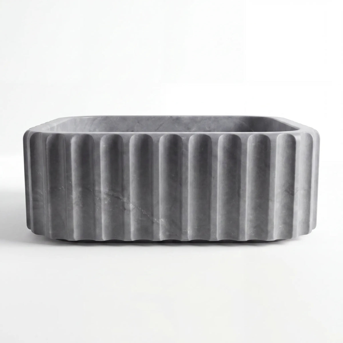 Front view of RMD-101 Grivessa square grey marble vessel sink with polished finish