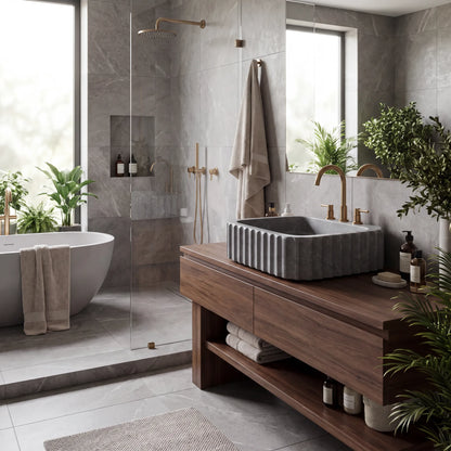 RMD-101 Square Grey Marble Vessel Sink Basin
