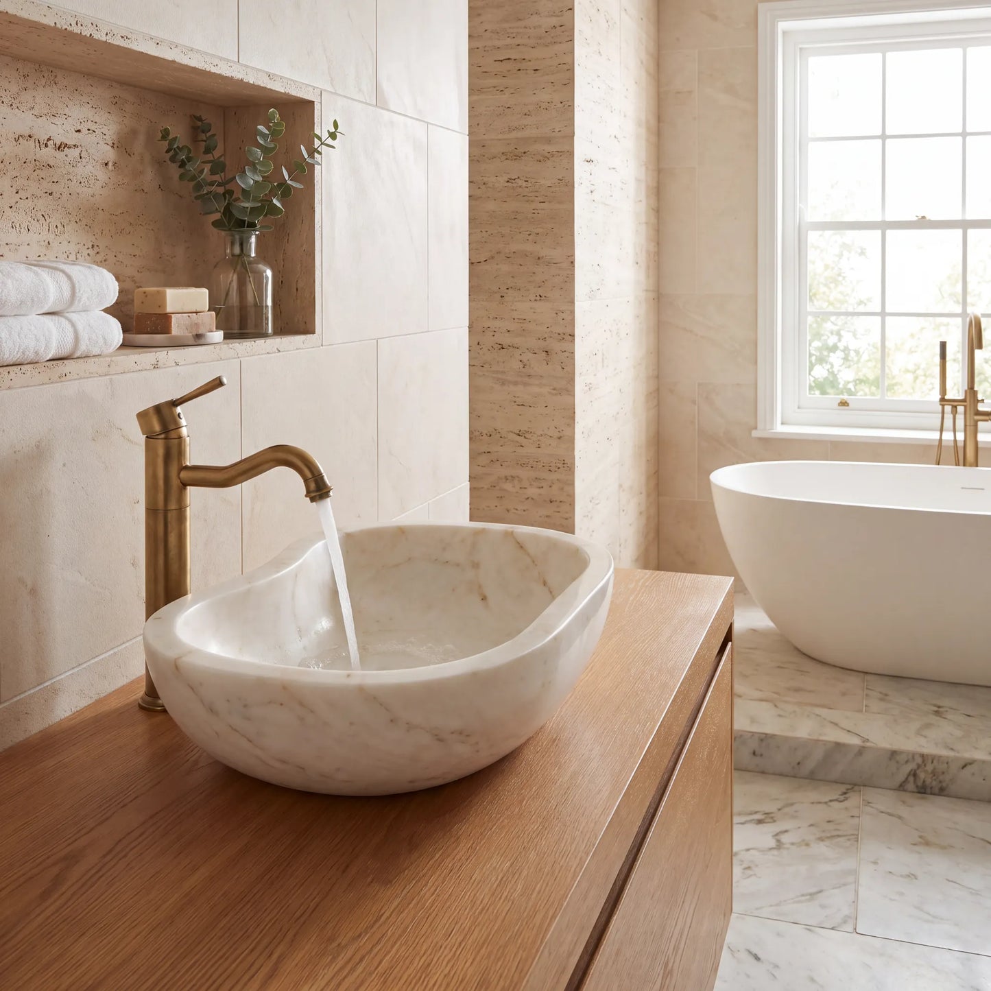 RMD-105 Round Cream and Bej Marble Vessel Sink Basin