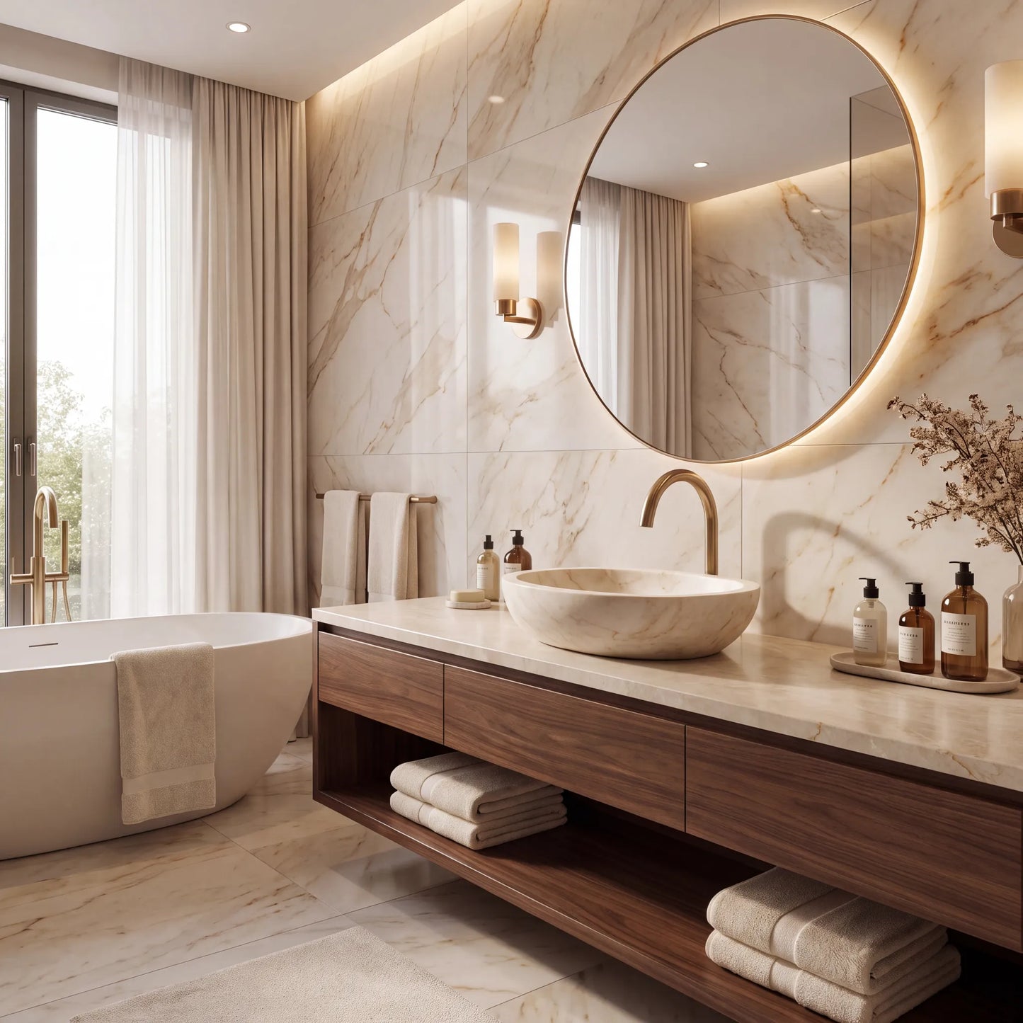 RMD-108 Round Cream and Bej Marble Vessel Sink Basin