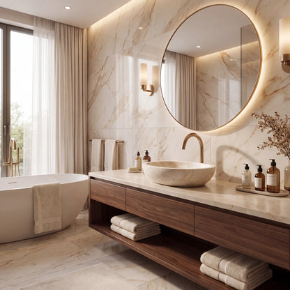 RMD-108 Round Cream and Bej Marble Vessel Sink Basin