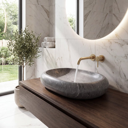 RMD-111 Oval Grey Marble Vessel Sink Basin