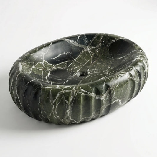 RMD-113 Round Green Marble Vessel Sink Basin