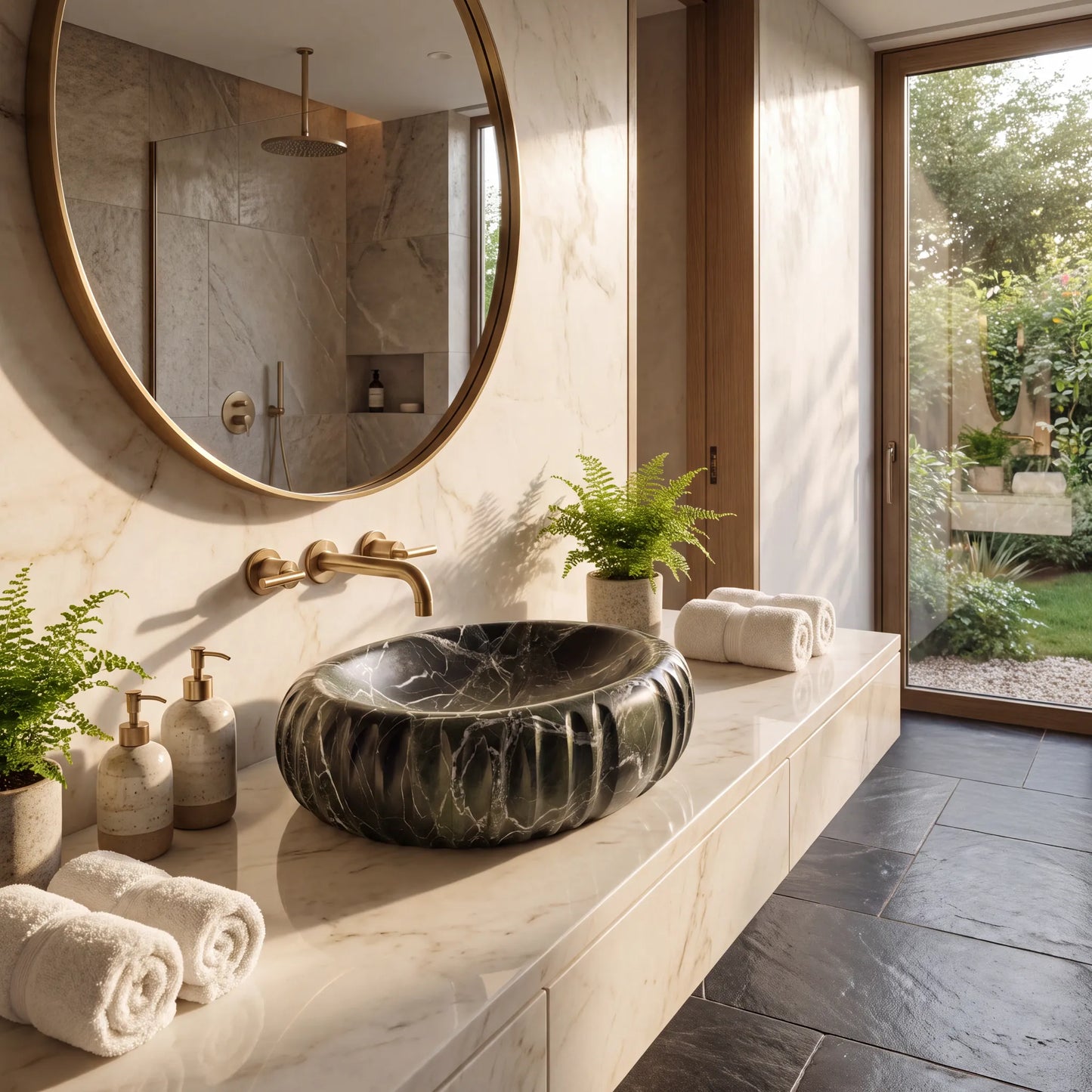 RMD-113 Round Green Marble Vessel Sink Basin