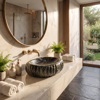 RMD-113 Round Green Marble Vessel Sink Basin