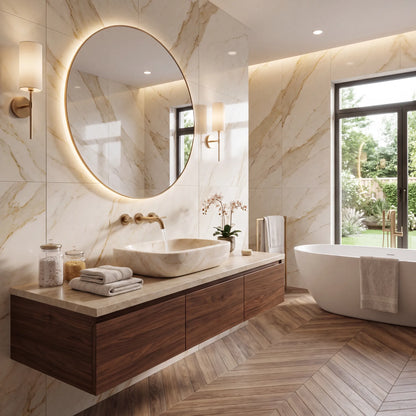 RMD-118 Round Cream and Bej Marble Vessel Sink Basin