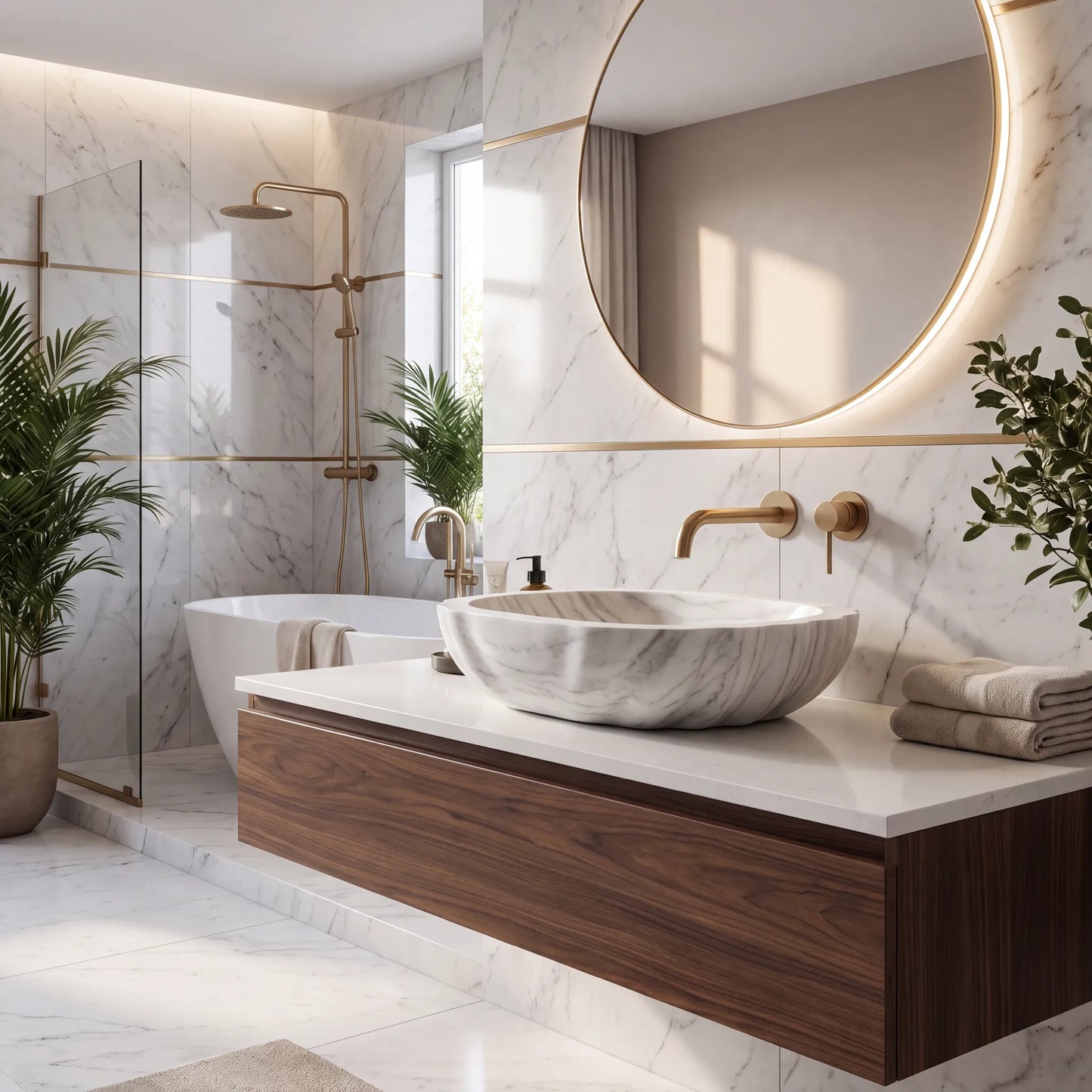 RMD-121 Round Carrara White Vessel Sink Basin