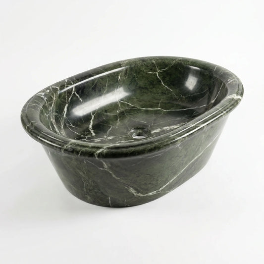 RMD-124 Verdanova round green marble vessel sink with rich natural veining