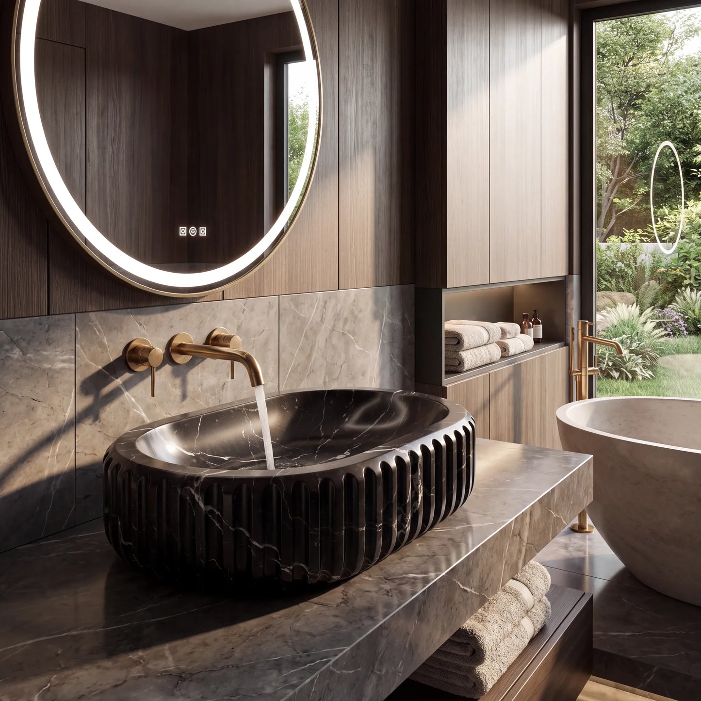 RMD-125 Round Nero Marquina Vessel Sink Basin
