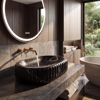 RMD-125 Round Nero Marquina Vessel Sink Basin