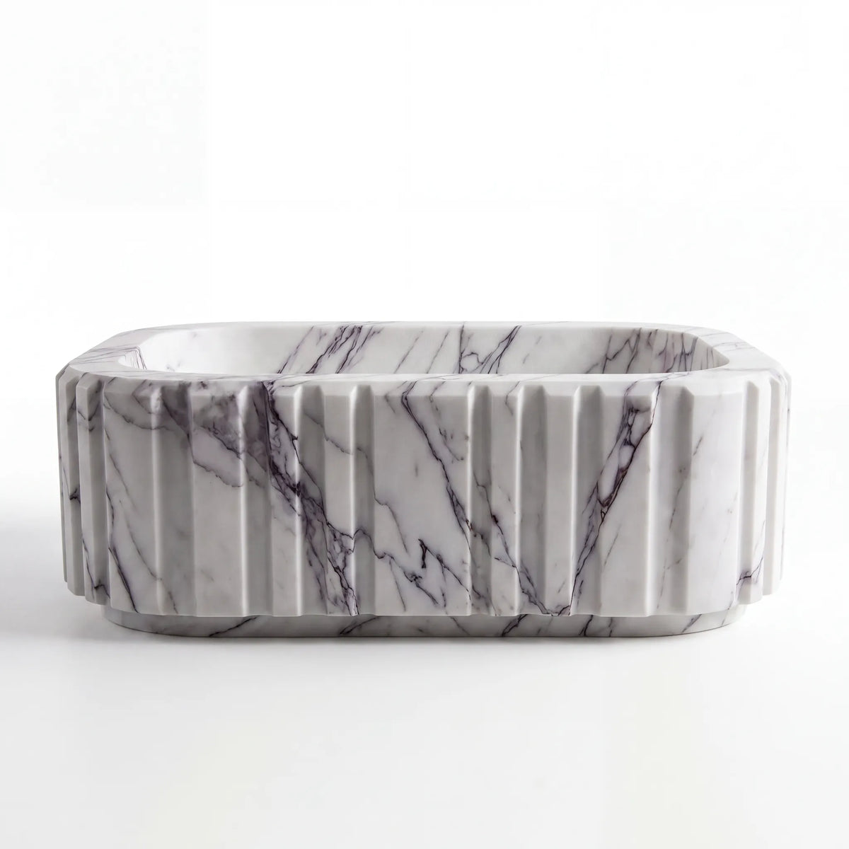 Front view of RMD-129 Lilavere square Lilac marble vessel sink with polished finish