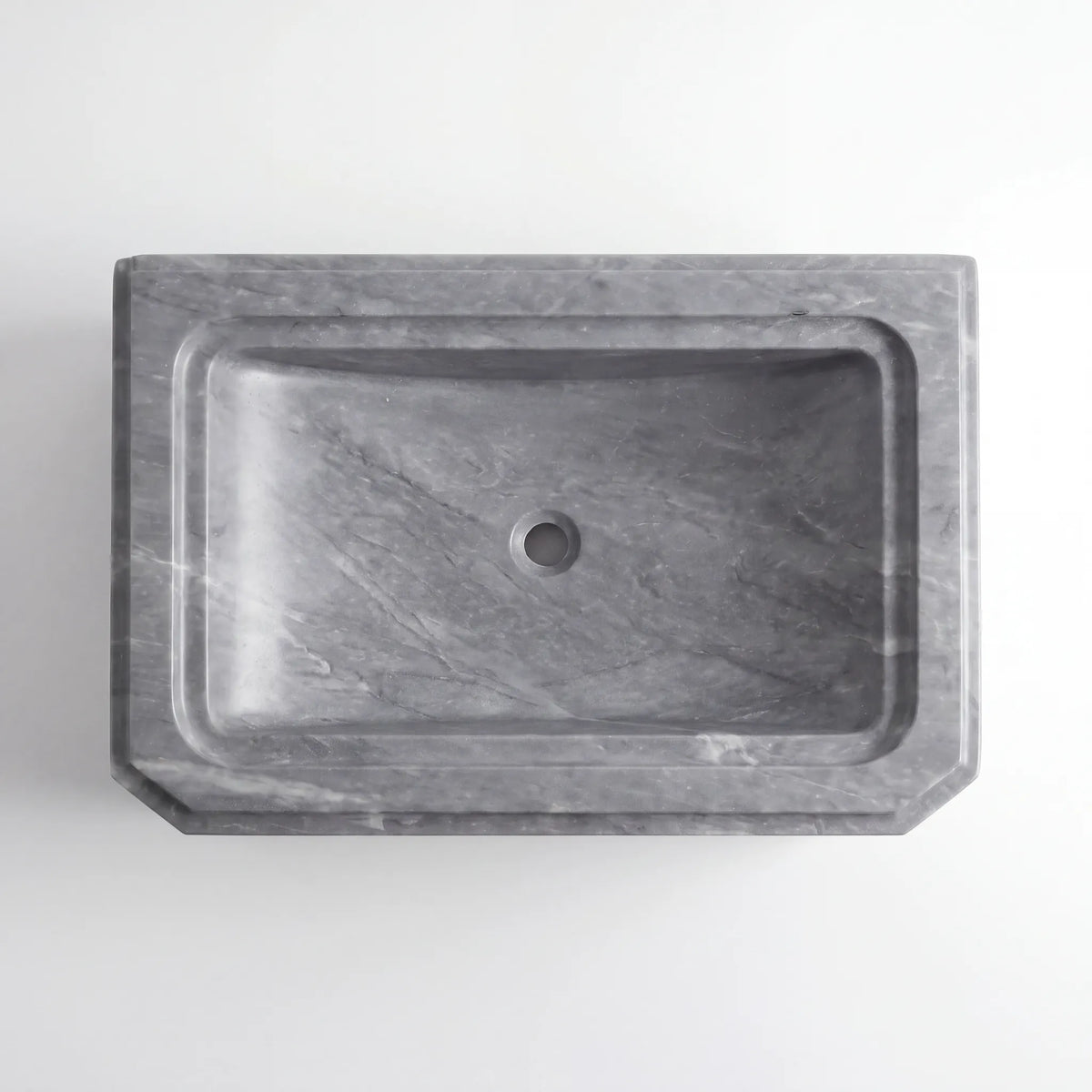 Detailed view of RMD-130 Grivora grey marble vessel sink showing distinctive natural veining