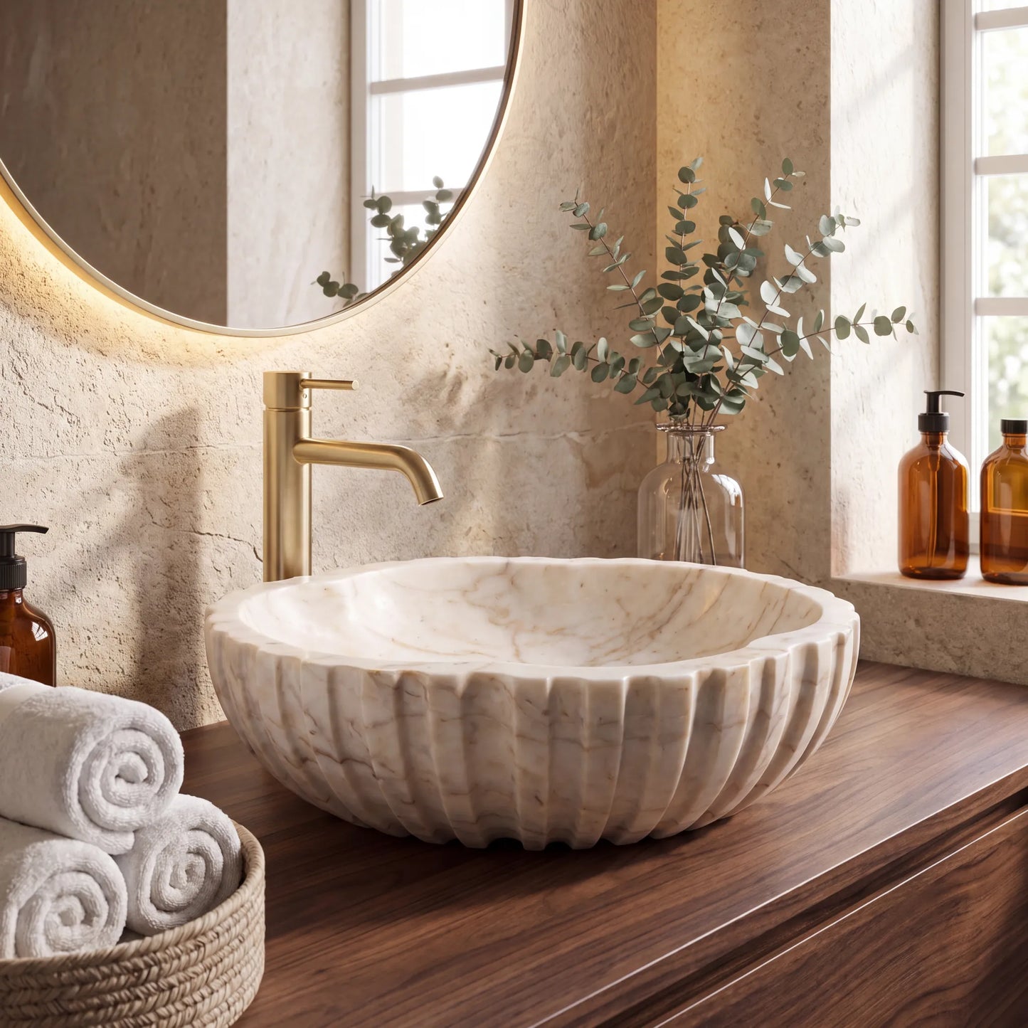 RMD-132 Round Calacatta Gold Vessel Sink Basin