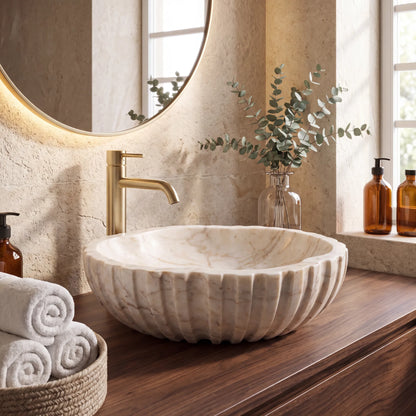 RMD-132 Round Calacatta Gold Vessel Sink Basin