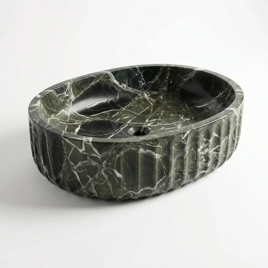 RMD-133 Verdessa round green marble vessel sink with rich natural veining