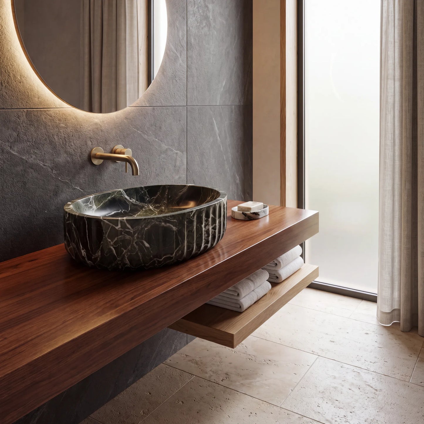 RMD-133 Round Green Marble Vessel Sink Basin