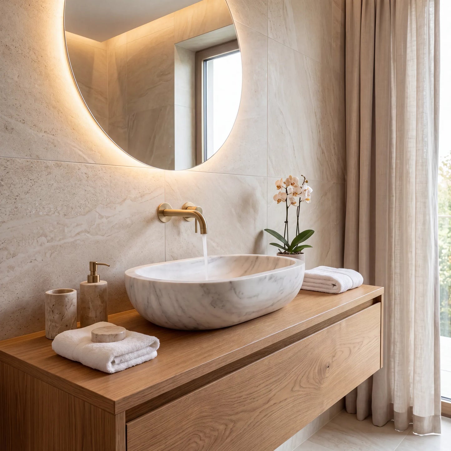 RMD-134 Round Carrara White Vessel Sink Basin
