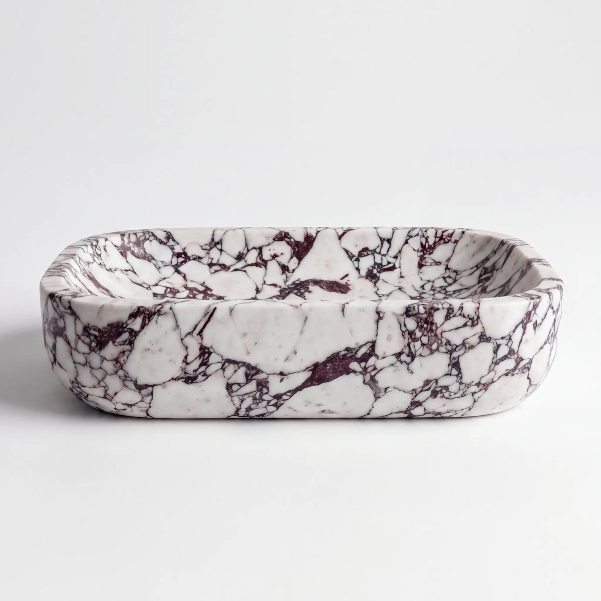 Front view of RMD-135 Violara square Calacatta Viola marble vessel sink with polished finish
