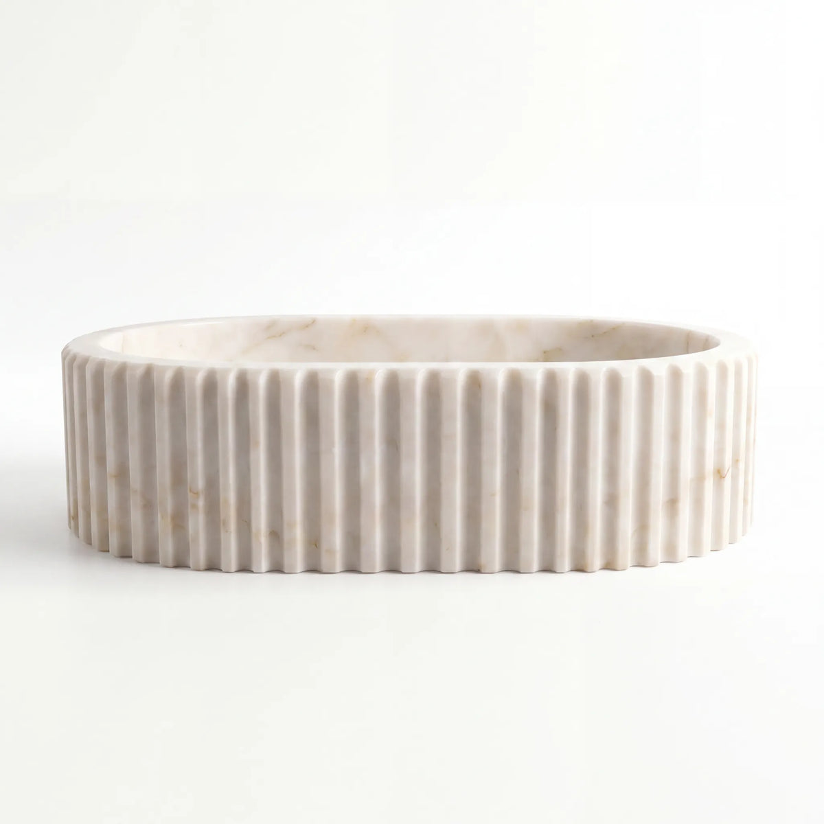 Front view of RMD-136 Afyora oval Afyon Sugar marble vessel sink with polished finish