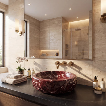 RMD-137 Oval Rosso Levanto Vessel Sink Basin
