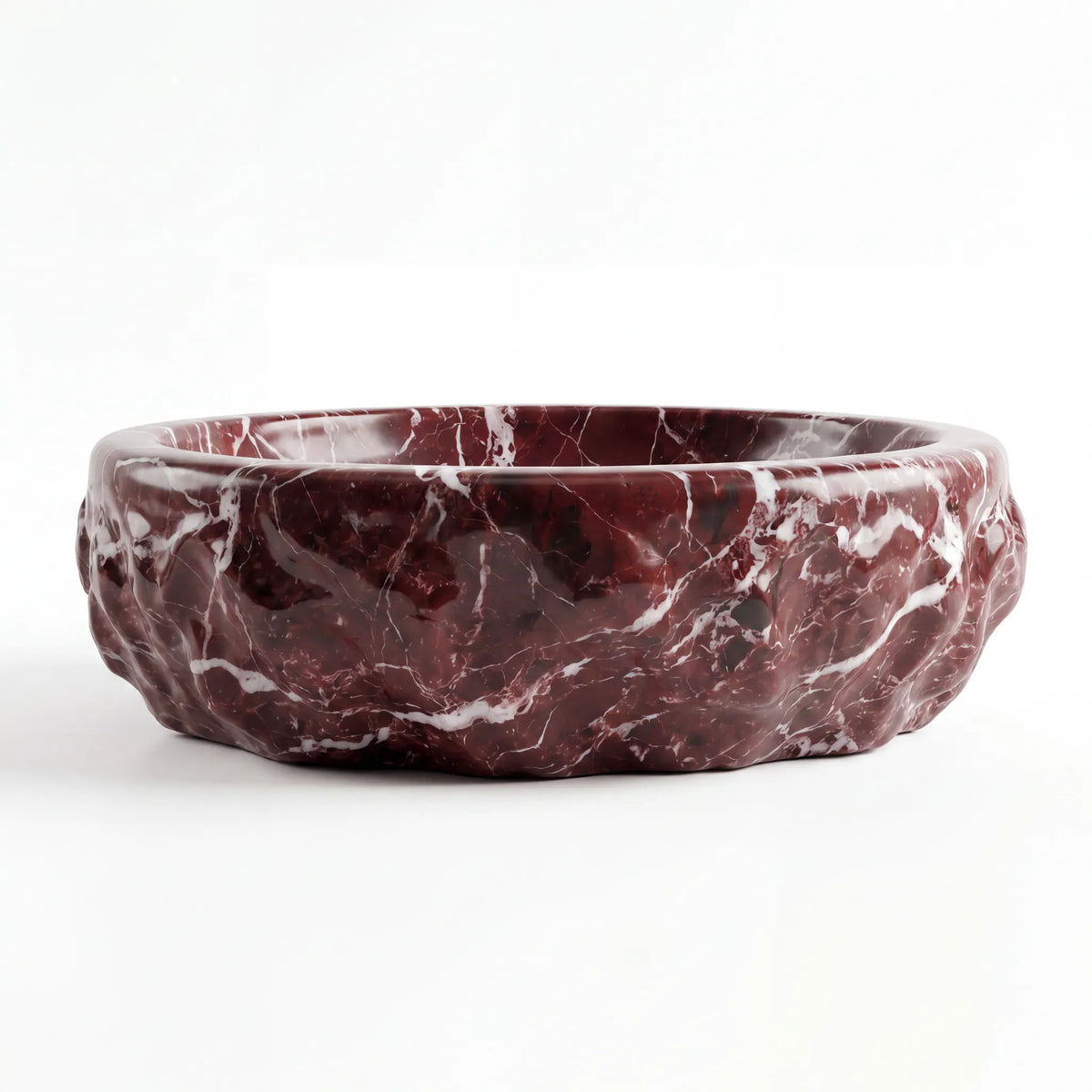 Front view of RMD-137 Rossavere oval Rosso Levanto marble vessel sink with polished finish