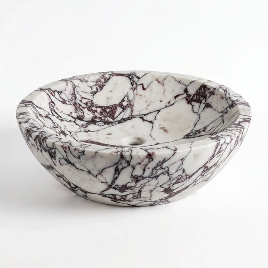 RMD-140 Viomere round Calacatta Viola marble vessel sink with dramatic natural veining
