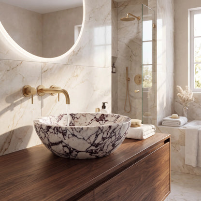RMD-140 Round Calacatta viola Vessel Sink Basin