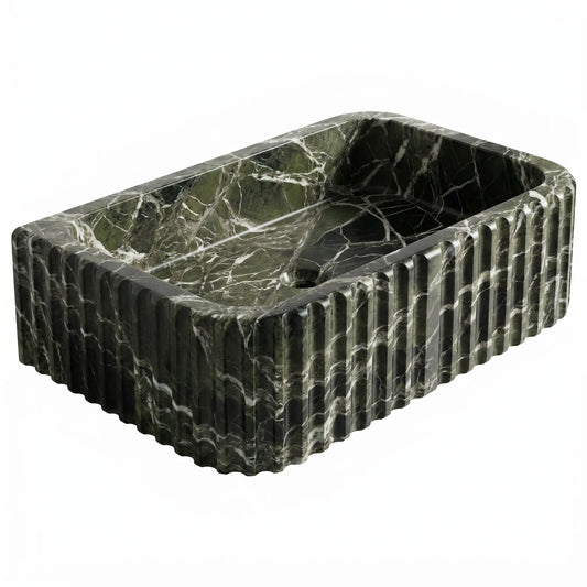 RMD-141 Verdessa rectangular green marble vessel sink with rich natural veining