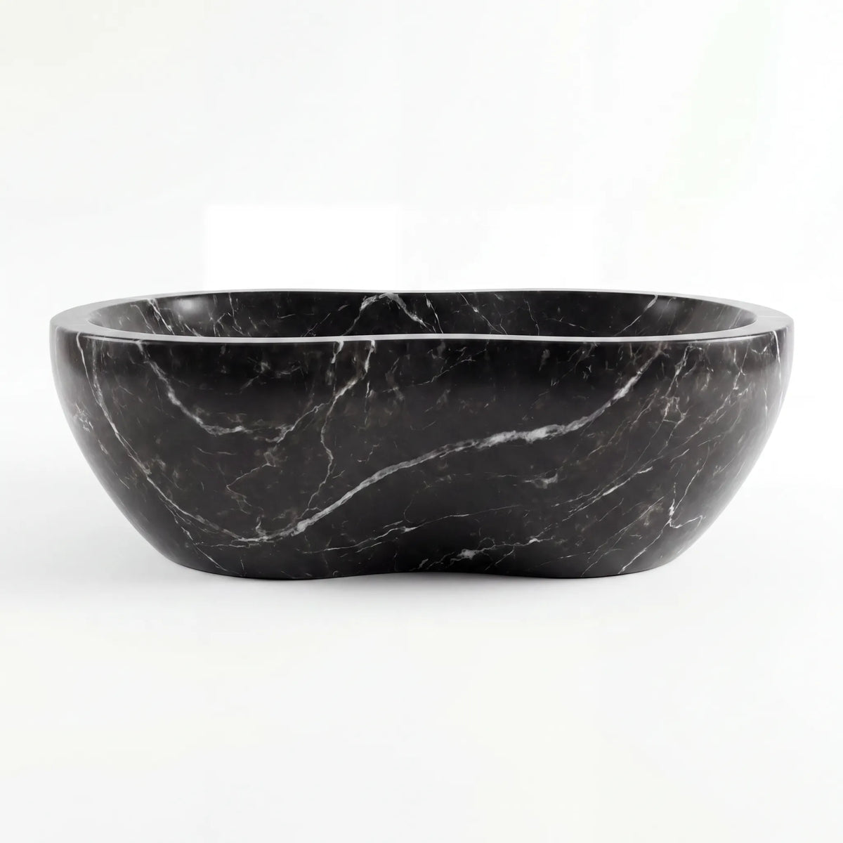 Front view of RMD-143 Nerovale round Nero Marquina marble vessel sink with polished finish