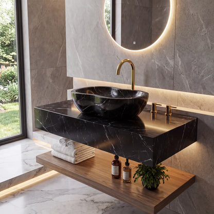 RMD-143 Round Nero Marquina Vessel Sink Basin