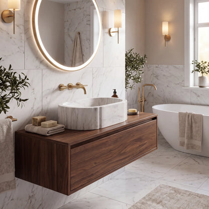 RMD-144 Round Carrara White Vessel Sink Basin