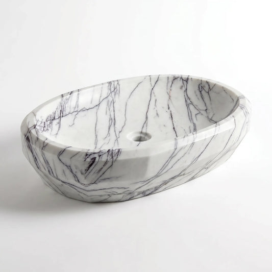RMD-145 Lilavienne round Lilac marble vessel sink with elegant natural veining